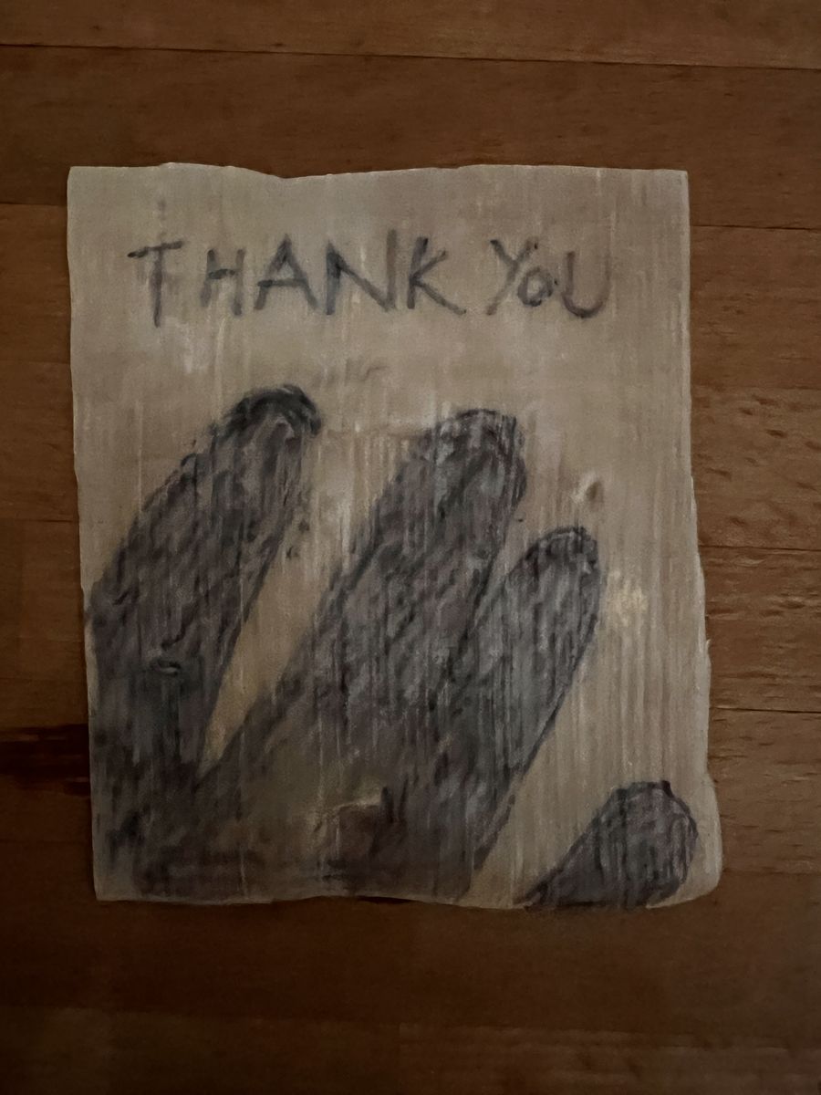 Visitor comment — THANK YOU with handprint